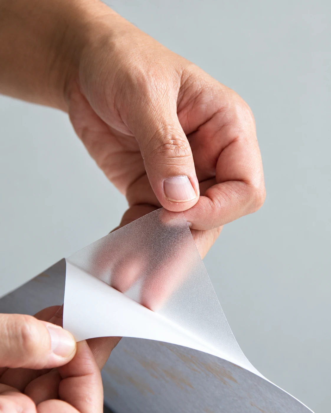 Material adesivo sendo destacado do suporte